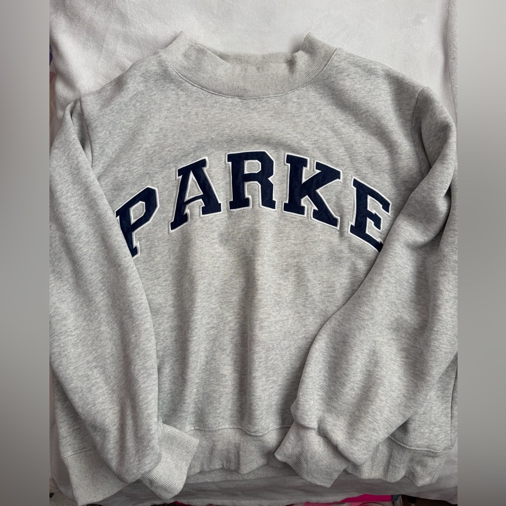 PARKE Light Gray Sweatshirt with Navy Lettering